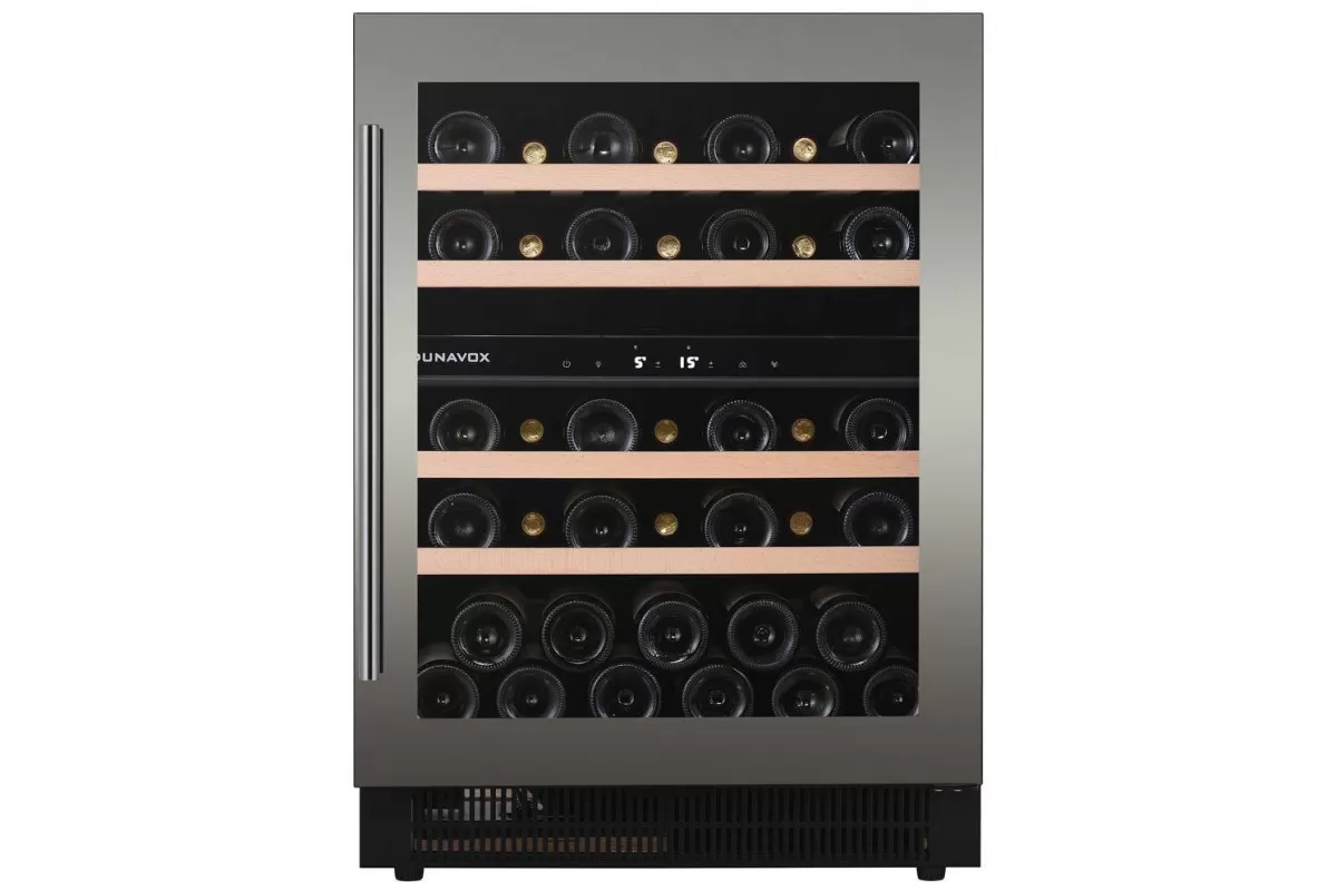 Dunavox DAUF‑39.121DSS — 2 зоны, 39 бутылок, стальная рамка