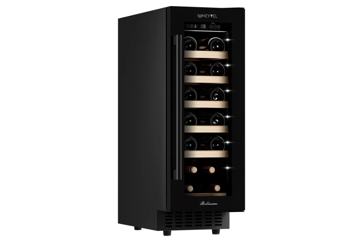 Meyvel MV19‑KBT1 — 1 зона, 19 бутылок, панорамная подсветка