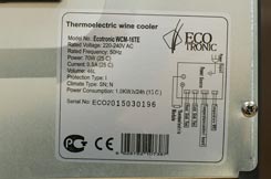 паспортная табличка винный холодильник Ecotronic WCM 16TE паспортная табличка